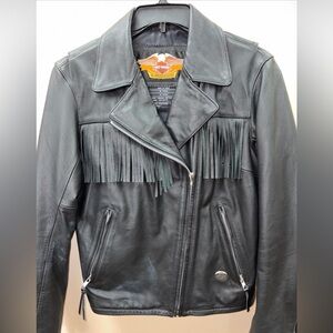 Harley-Davidson Black Leather Jacket with Fringe Accents